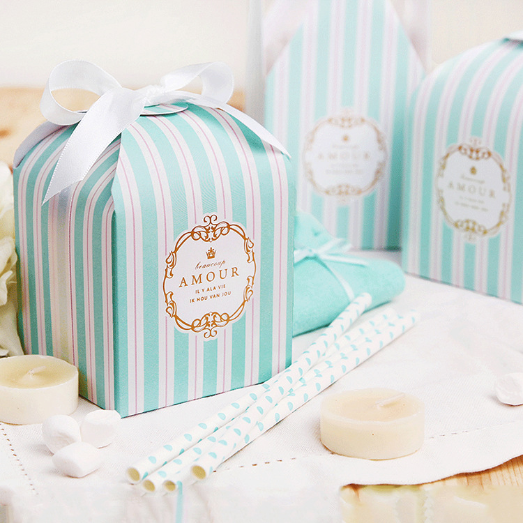 提夫尼蓝白条纹精美小礼品盒子现货批发烘焙糕点曲奇糖果包装纸盒