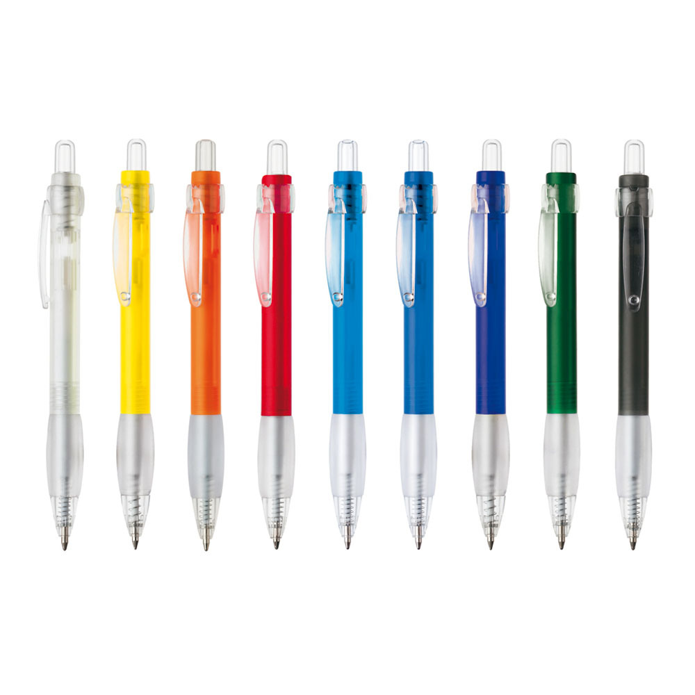Bolígrafo de comercio exterior con cuerpo transparente, funda protectora blanca, bolígrafo retráctil, bolígrafo publicitario, bolígrafo de regalo, venta al por mayor del fabricante.