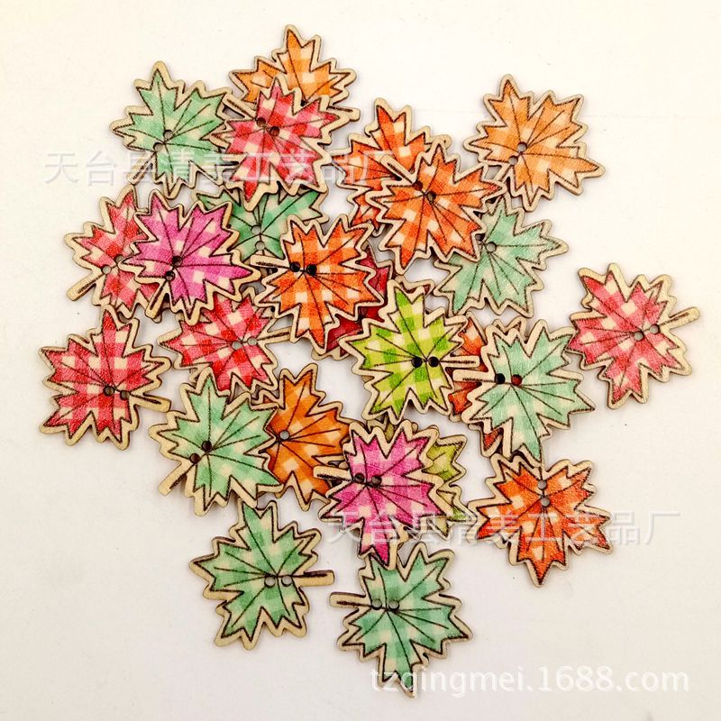 Botones de madera en forma de hoja de bricolaje adornos en forma de hoja pintados hermosos botones de hoja 50 por paquete