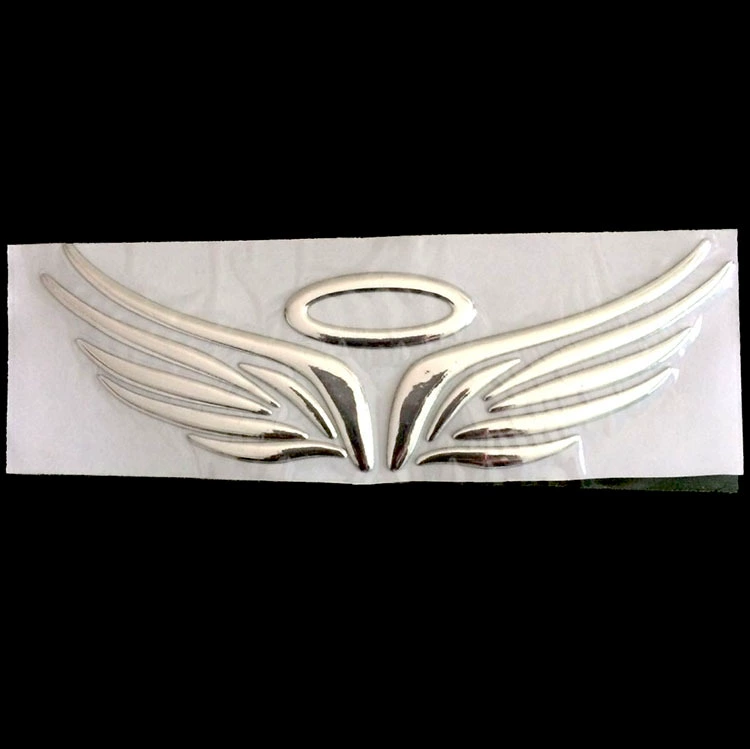 3D-пВХ наклейка на автомобиль Angel Wings с ореолом, отражающий водонепроницаемый эмблема, 16×5 см