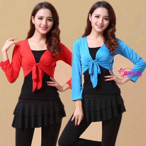 Square dance clothing new middle-aged and elderly fitness sports dance clothes performance clothes tops long-sleeved shawl dance clothes