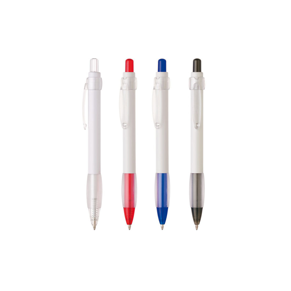 Bolígrafo de comercio exterior con cuerpo transparente, funda protectora blanca, bolígrafo retráctil, bolígrafo publicitario, bolígrafo de regalo, venta al por mayor del fabricante.
