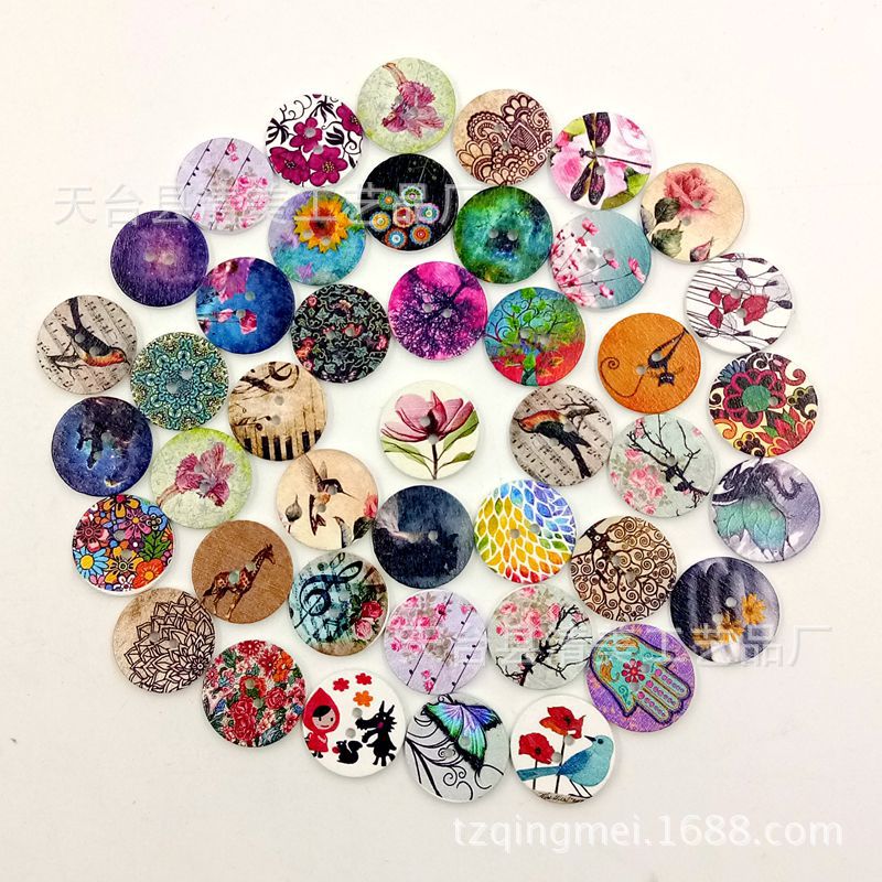 20mm fondo blanco hermoso estilo antiguo disco redondo impreso DIY botón de madera pintado 100 por paquete