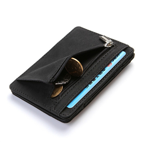 Flip wallet creative men's magic wallet PU card holder men's coin purse short zipper wallet wholesale