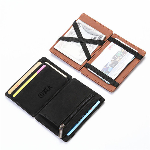 Flip wallet creative men's magic wallet PU card holder men's coin purse short zipper wallet wholesale