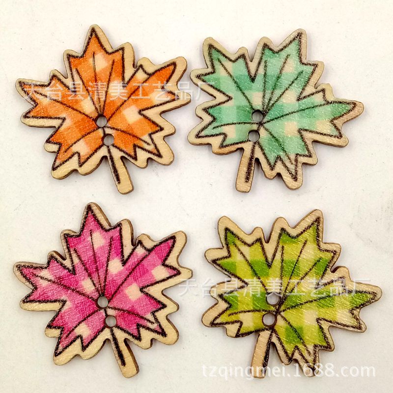 Botones de madera en forma de hoja de bricolaje adornos en forma de hoja pintados hermosos botones de hoja 50 por paquete