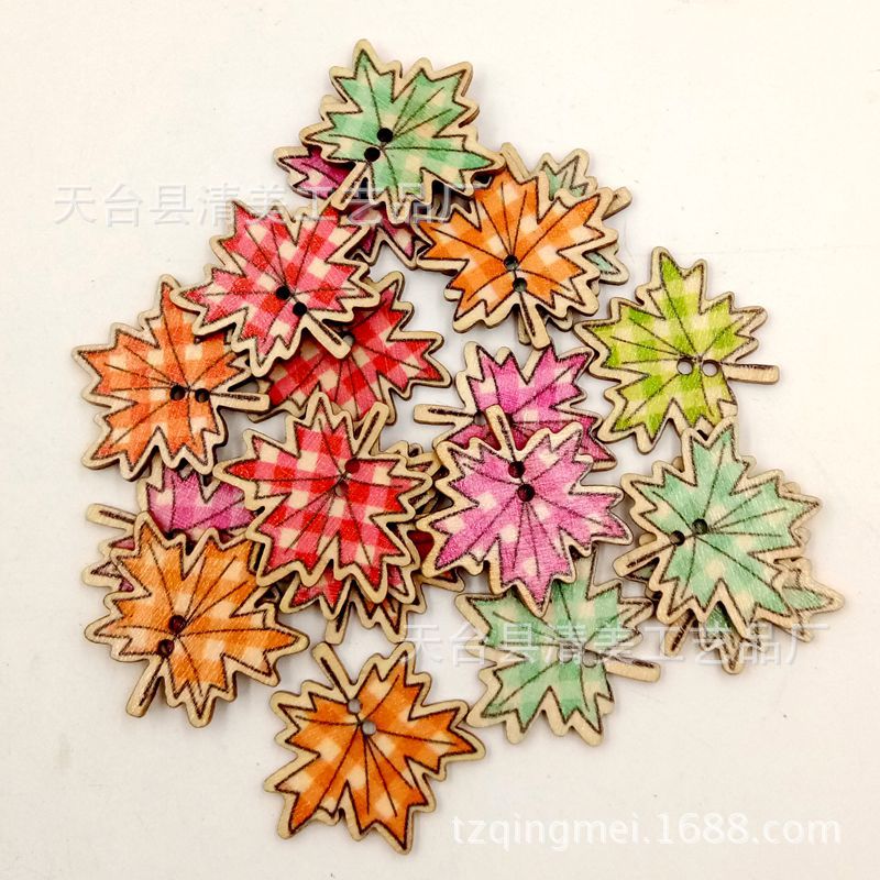 Botones de madera en forma de hoja de bricolaje adornos en forma de hoja pintados hermosos botones de hoja 50 por paquete