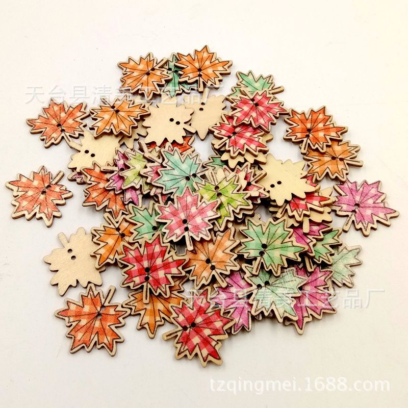 Botones de madera en forma de hoja de bricolaje adornos en forma de hoja pintados hermosos botones de hoja 50 por paquete