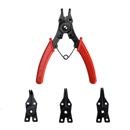Four-in-one red circlip pliers, four-head retaining ring pliers, circlip pliers, for shaft, spring disassembly and assembly, internal use, external use
