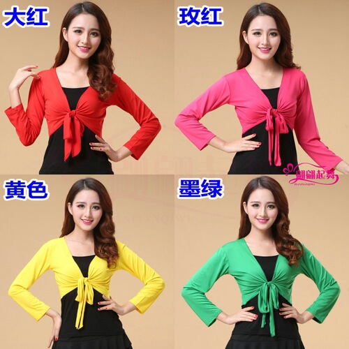 Square dance clothing new middle-aged and elderly fitness sports dance clothes performance clothes tops long-sleeved shawl dance clothes