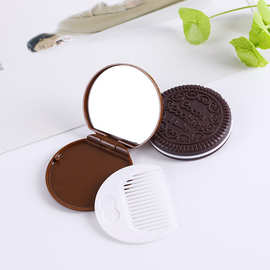 随身便携巧克力镜子曲奇夹心饼干造型镜批发diy小镜子折叠化妆镜