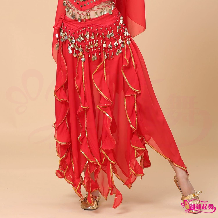 Юбка для танца живота Юбка для сценических выступлений Шифоновая юбка для взрослых Пномпень Индийский танцевальный костюм Волна Юбка из восьми частей