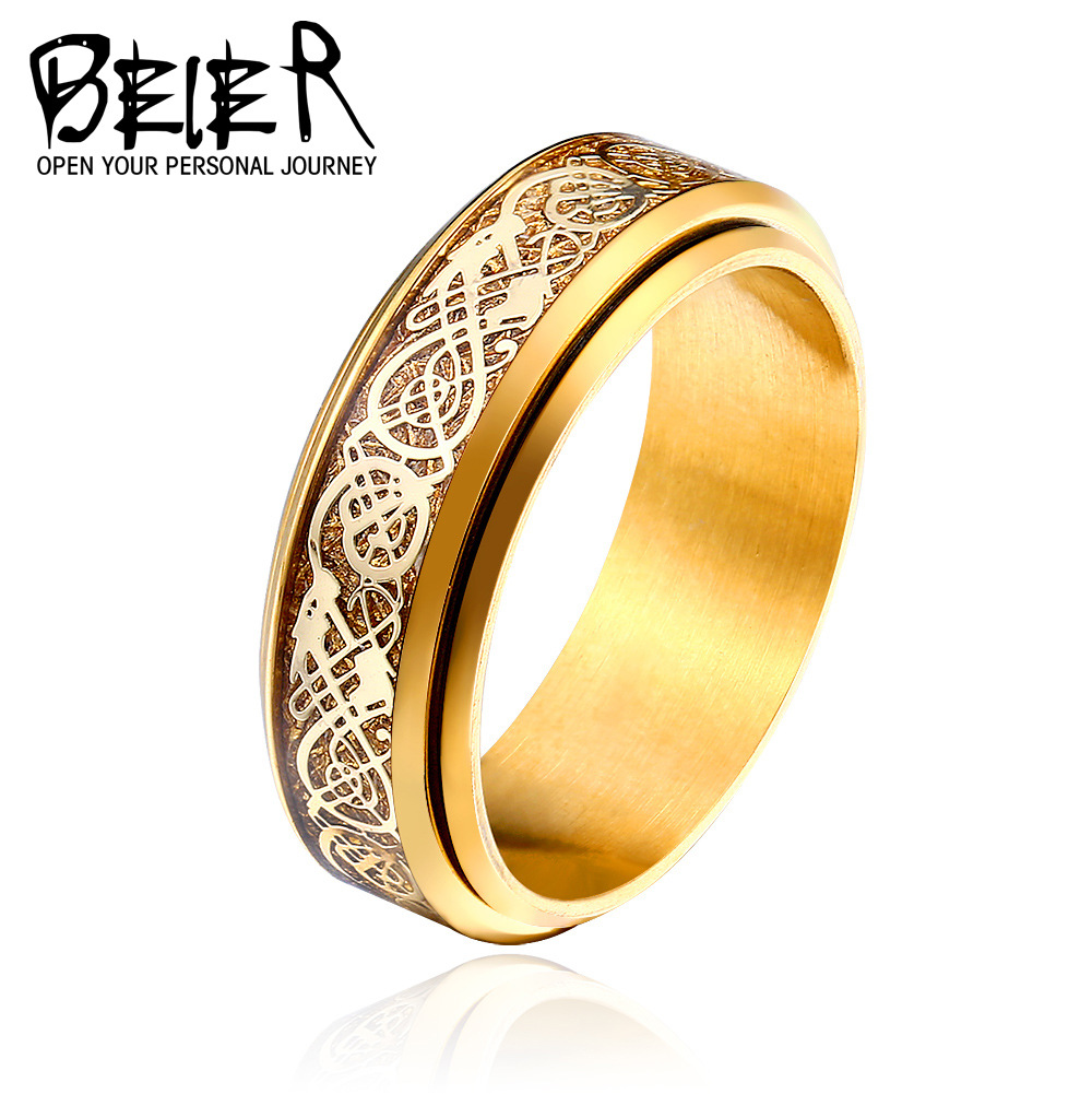 Korean Style Rotatable Dragon Ring for Women Steel Blue