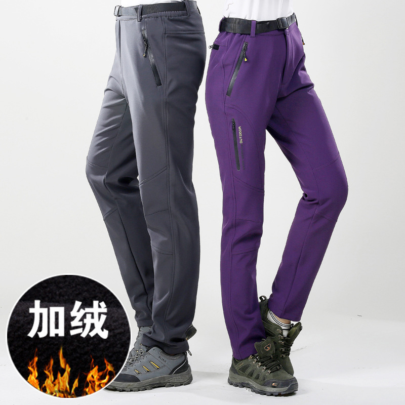 Winter fleece-lined Pants Men's Windproof Waterproof Climber Pants Couple's Warm Windproof Waterproof Women's Soft Shell Pants