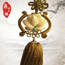 厂家直供批发 手工diy木质工艺品挂饰黄杨木雕刻莲花挂件文创国风