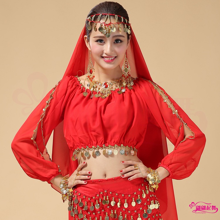 New Indian dance performance costume, Xinjiang dance, ethnic dance, belly dance practice outfit, stage performance lantern long-sleeved top