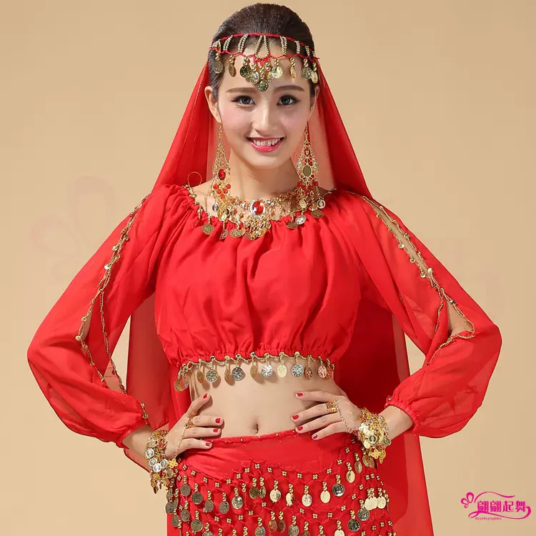 印度舞演出服新款新疆舞民族舞肚皮舞练习服舞台表演灯笼长袖上衣