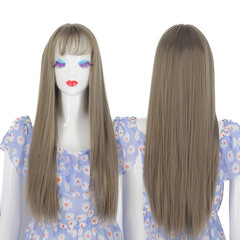 Factory wholesale trending hairstyle wigs for women, long straight hair with air bangs, full head wig, cap wig, hair system