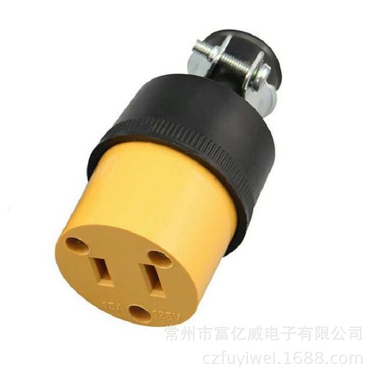 美标美规黄色1-15P装配式可拆防水耐摔防爆带铁夹PVC电源插座母座
