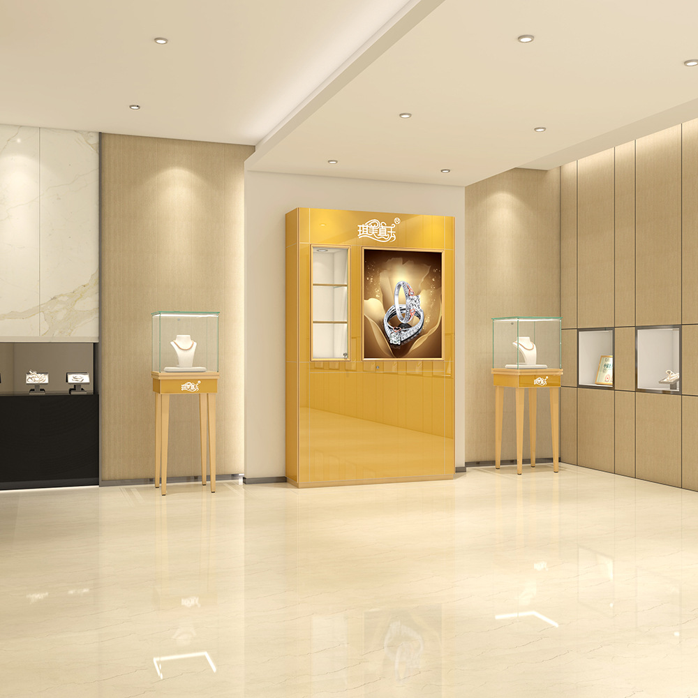 商场玻璃珠宝展示柜橱窗柜高柜三格带灯箱背柜组装柜台厂家供应