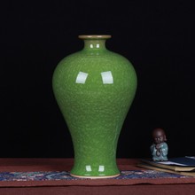 景德镇陶瓷工艺品 批发时尚绿色冰片梅瓶现代家居工艺品摆件批发