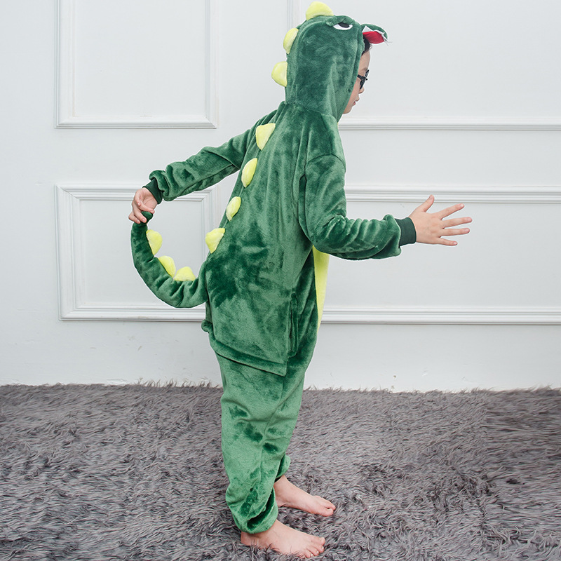 FUENTE Fábrica al por mayor pareja niños de dibujos animados animal de una sola pieza pijamas de franela Otoño e Invierno engrosada dinosaurio cálido