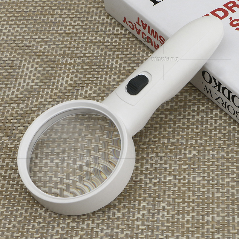 新款双镜片两种倍率带4个led灯球拍手持式阅读塑料放大镜 6B-6B