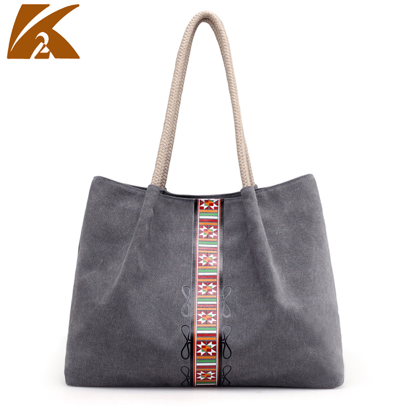 Women Canvas Shoulder Bag Retro Print Large Capacity Daily Use