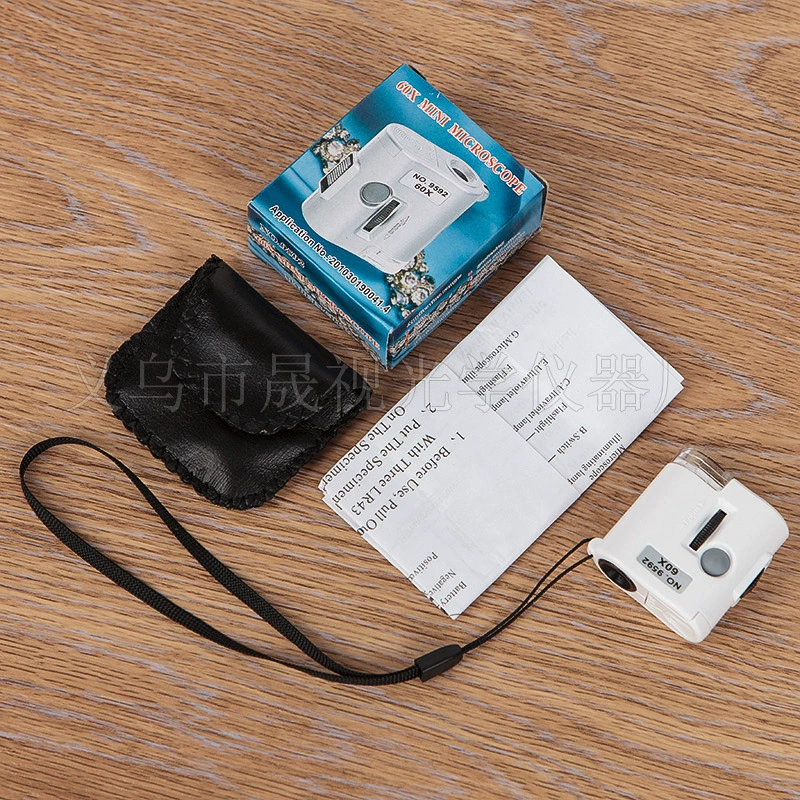 60-кратный Карманный микроскоп со светодиодной + УФ-лампой для детектора денег, многофункциональное портативное увеличительное стекло для идентификации бриллиантов