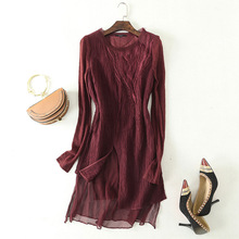 春秋款女羊毛呢上衣原创文艺复古真丝拼接棉麻刺绣长袖打底衫