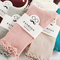 Pile socks for women, Japanese autumn and winter cotton thin women's socks, solid color fungus-edged retro short boot socks, long socks