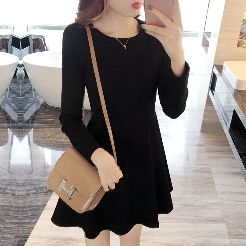 电商供应链2024早春新款小黑裙大码连衣裙显瘦减龄a字裙 一件代发