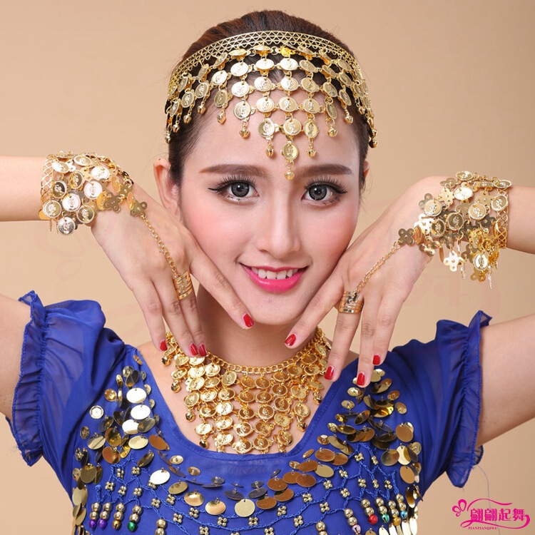 Indian Dance Dance Performance Clothing Versatile Accessories Belly Dance Golden Beauty Head Necklace Hairpin Earrings Ring Bracelet