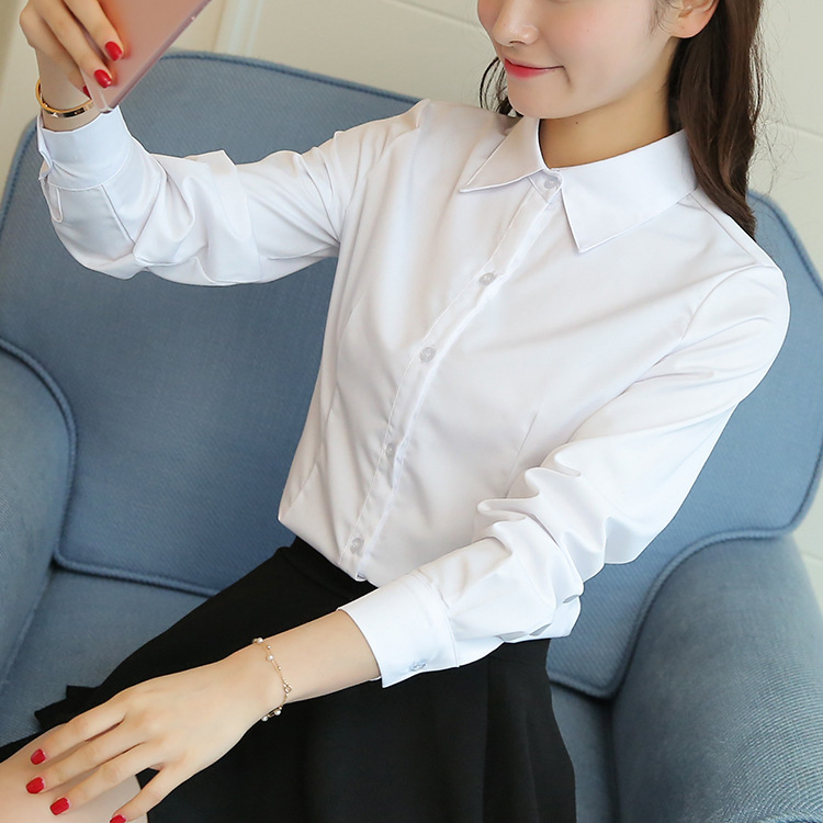 2026 Spring New Korean Style White Shirt for Women, Long Sleeve, Slim Fit, Versatile, Student Professional Formal Wear, Workwear, Base Shirt, Plus Size