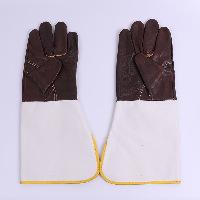 一层牛皮棕色长帆布袖手套耐高温劳保防护电焊手套