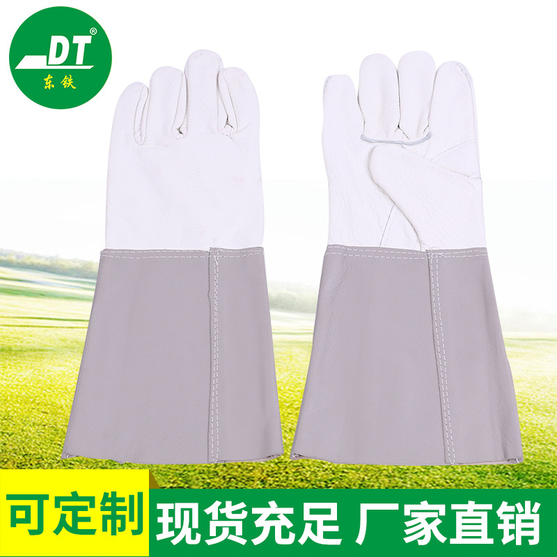 东铁一层浅色长全皮手套 劳保防护手套 头层一层牛皮焊接防护手套