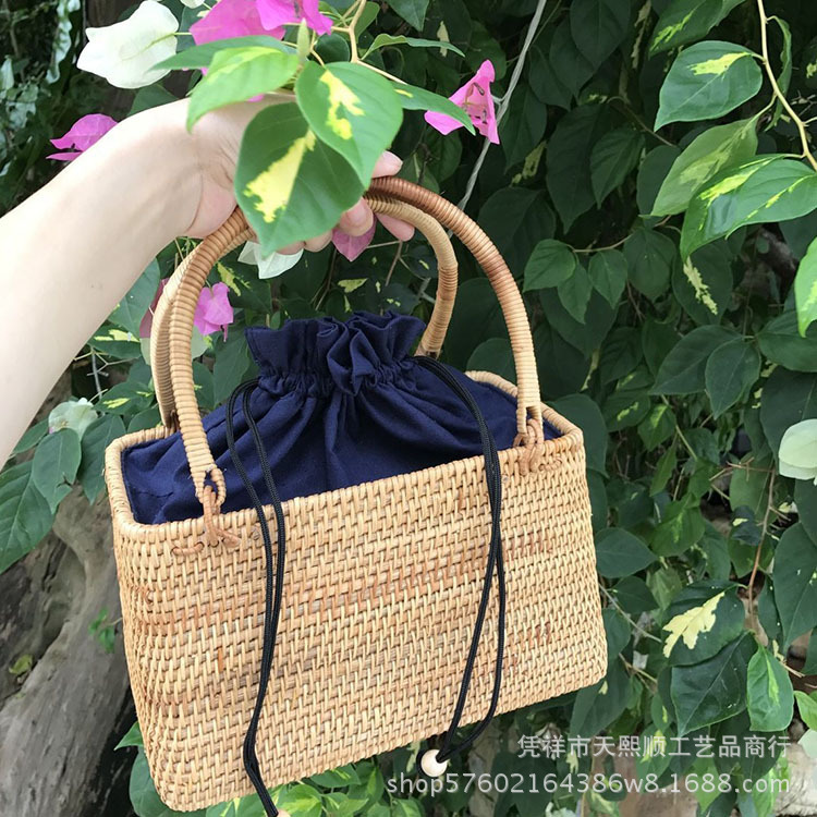 모든 등나무 가방 다크 블루 가방 "스몰 사이즈"