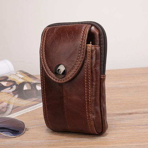 Cross-border new men's mobile phone waist bag, men's belt mobile phone bag, casual cowhide shoulder crossbody bag