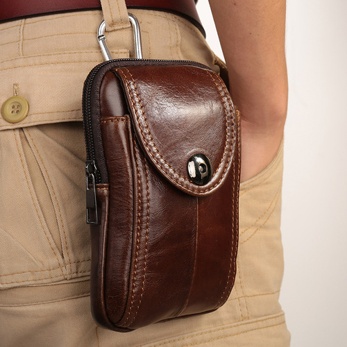 Cross-border new men's mobile phone waist bag, men's belt mobile phone bag, casual cowhide shoulder crossbody bag