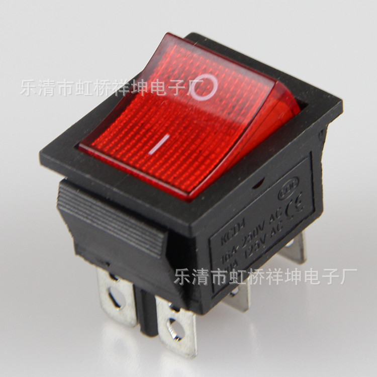 船型开关KCD4-201 四脚带灯 红盖 跑步机开关 麻将机开关