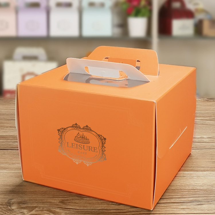 6寸方形烘焙甜品包装盒烫金纸质手提生日蛋糕盒白卡纸蛋糕盒现货