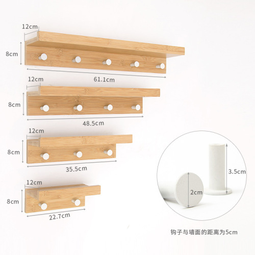 【Dropshipping】Bamboo Wood Single-Row Wall Shelf with Bamboo Hooks Wall Mounted Display Shelf Wall Layered Shelf