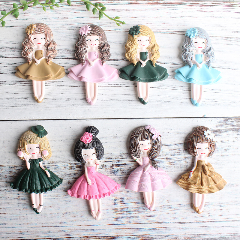 芭蕾美女冰箱贴 跳舞美少女彩绘树脂女孩公仔磁性冰箱装饰贴饰品