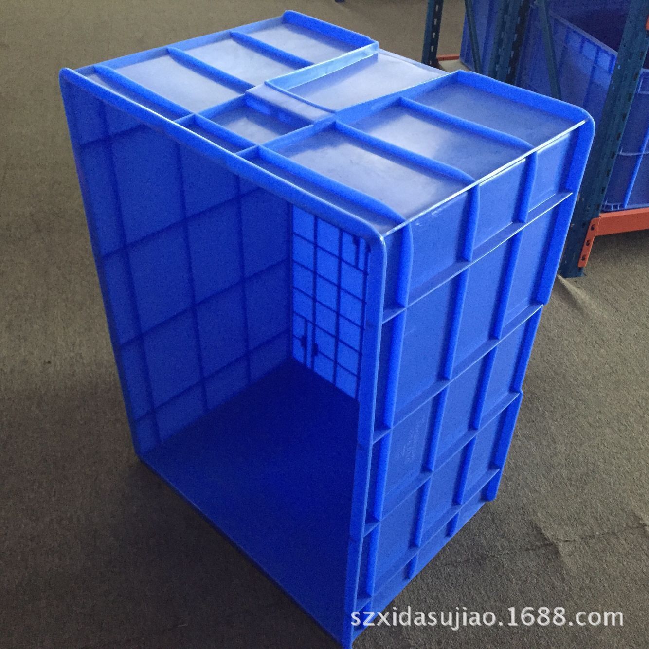 批发加厚注塑周转箱全新料大号车间储物箱  蓝色电子PE塑料箱