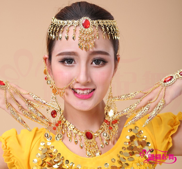 New Indian Dance Accessories Dance Table Performance Jewelry Belly Dance Necklace Earrings Nail Set Hand Headwear Headchain