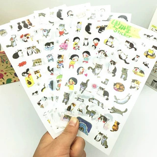 创意透明PVC贴纸 可爱黑白猫咪 相册装饰贴纸 6张入
