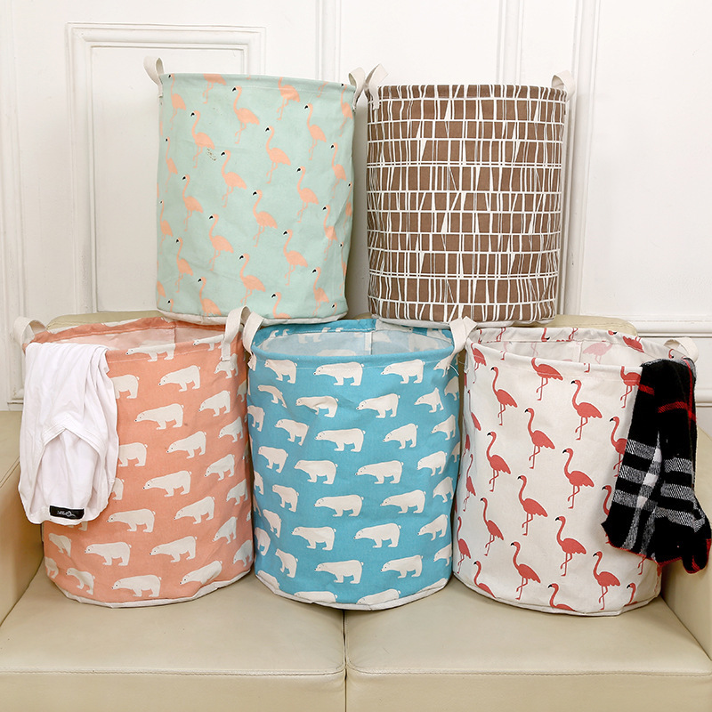 Waterproof Cotton and Linen Dirty Clothes Basket, Clothing and Miscellaneous Items Storage Bin, Household Dirty Clothes Hamper, Foldable Large Round Bin, Moving Storage Bag