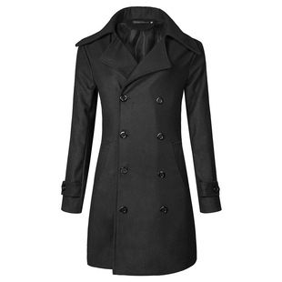 Factory wholesale M-4XL foreign trade large size windbreaker men's double-breasted long hollow 3D windbreaker tweed coat