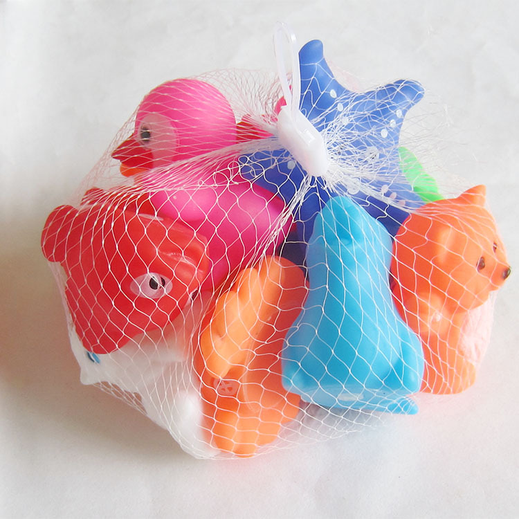 Factory direct baby water vinyl toys children pinch call bath small animal yellow duck net bag packaging