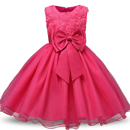 Summer Foreign Trade Girls' Dress with Rose Pom-pom Skirt for Middle School Students' Evening Party Performance, Dropshipping One Piece Children's Clothing